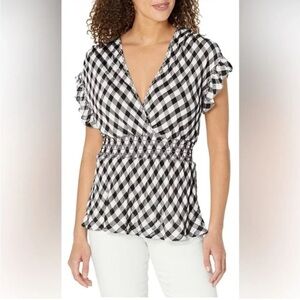 Max Studio Women's Smocked Waist Flutter Sleeve Blouse Size Small NWT